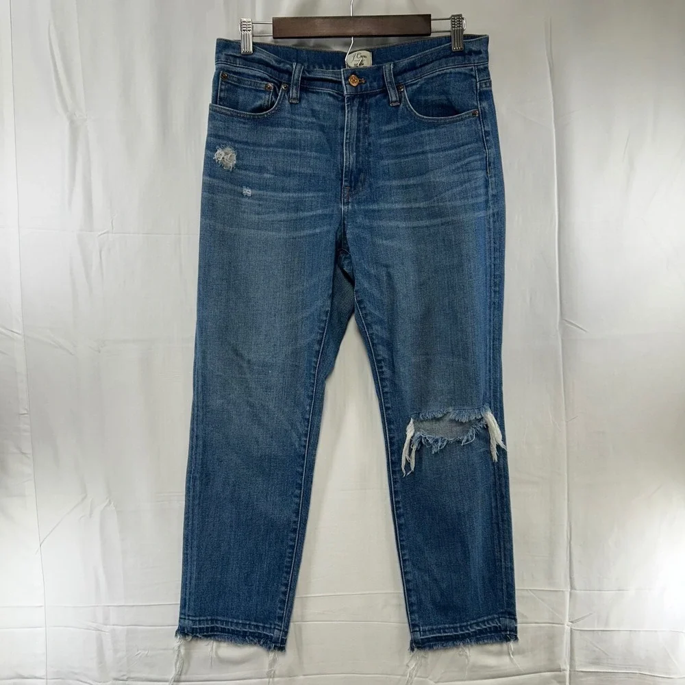 J.Crew Vintage Straight Jeans Womens 28‎ Blue Distressed Raw Hem F8024